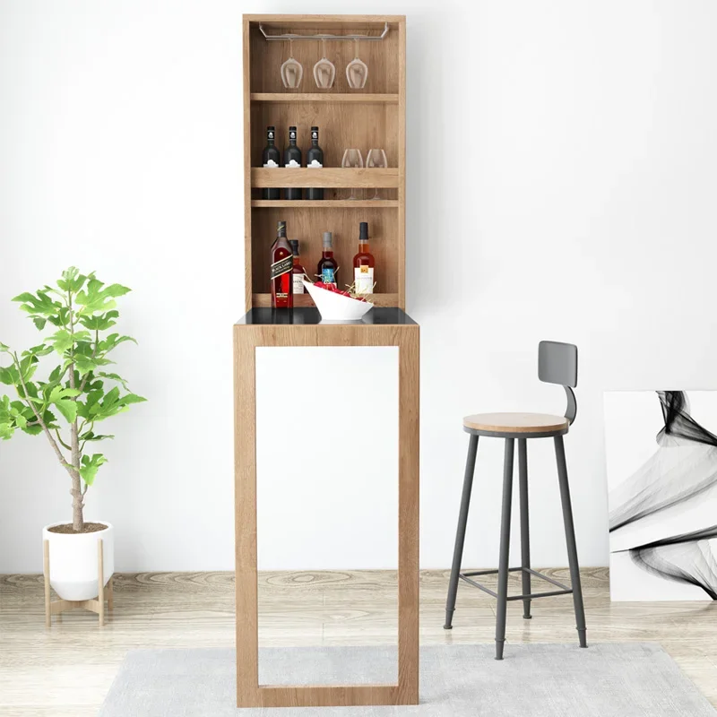 Nordic small bar foldable wine cooler dining table integrated bar table small apartment wall mounted simple household solid wood