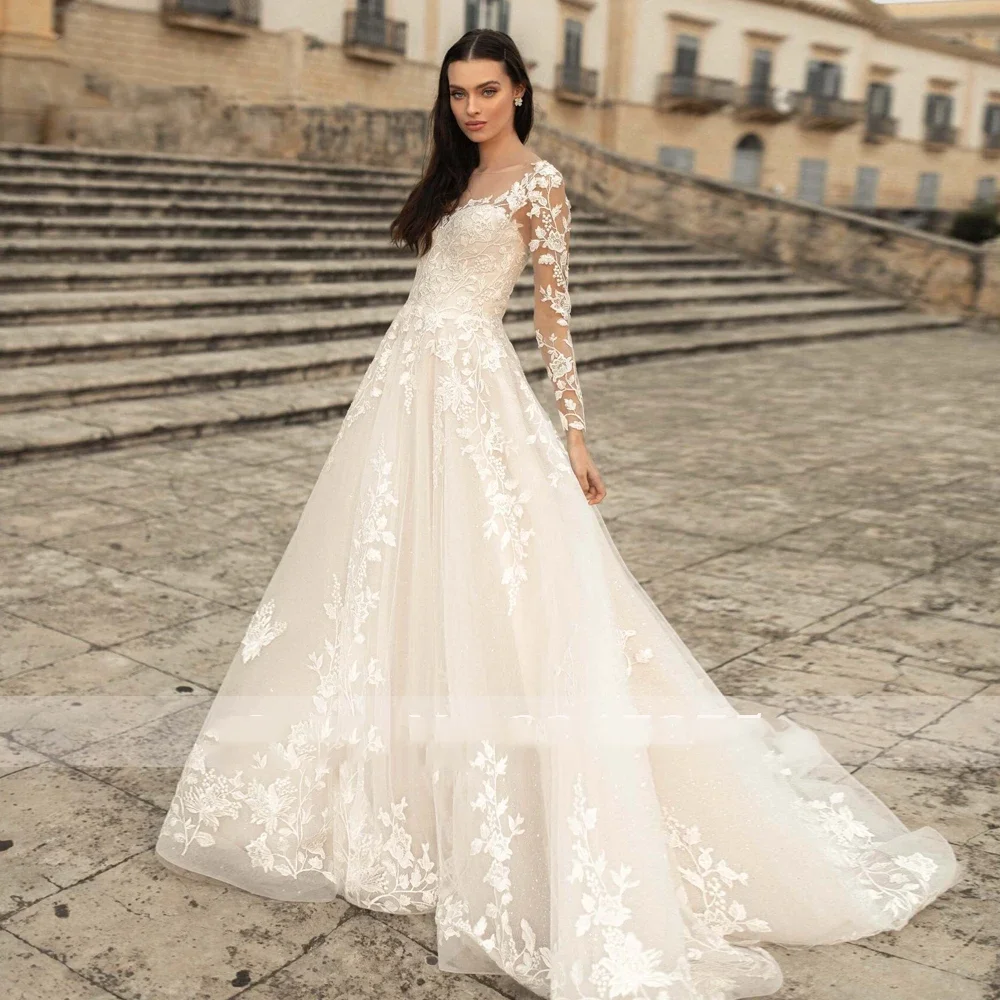 Flavinke 맞춤형 A 라인 웨딩 드레스 연인 긴 소매 Vestido De Novia 레이스 아플리케 빈티지 Made Robe De Mariee