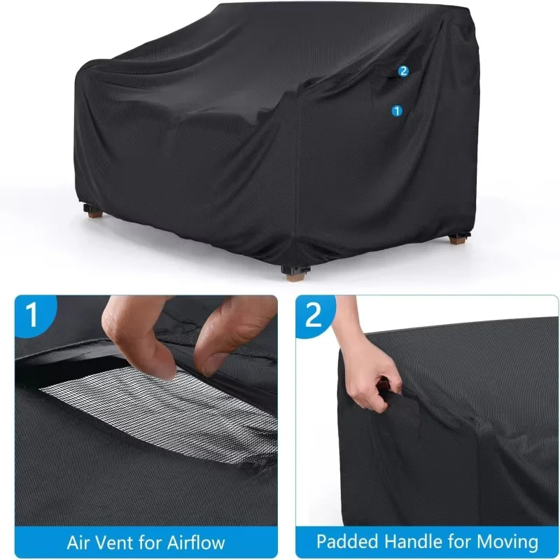 غطاء أريكة خارجي عالي التحمل مقاوم للتمزق للأرائك ذات 3 مقاعد - قماش أسود لجميع الأحوال الجوية مع رباط قابل للتعديل #6