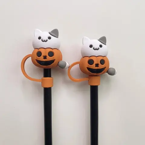 스타 벅스에 적합한 귀여운 Hallowmas 호박 밀짚 커버 7-8mm Sippy 텀블러 컵 재사용 가능한 실리콘 Sippy 캡 플러그 먼지 스토퍼