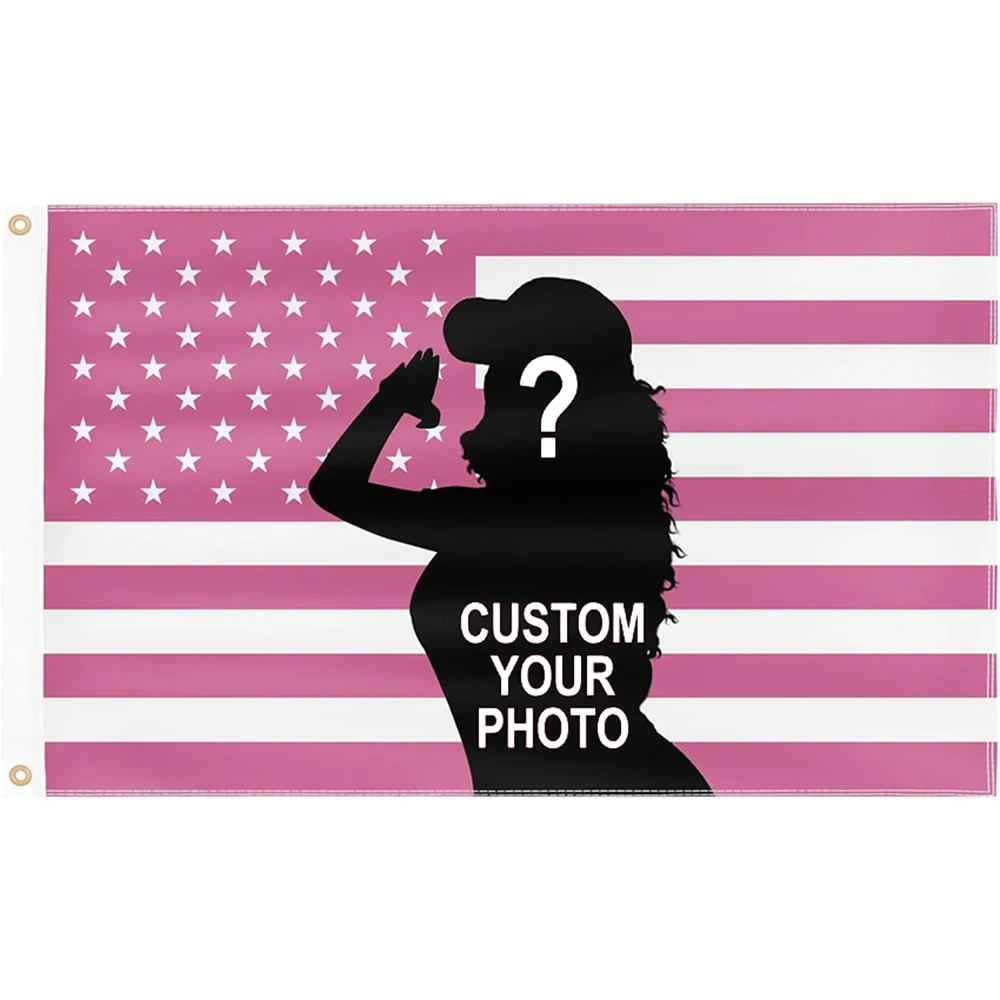 

90x150cm Custom PINK American Flag Upload Images With ANY Photo &Text Poster BANNER