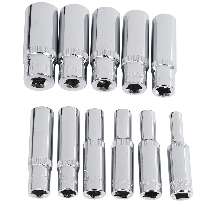 11 pcs 1/4 inch Drive Deep Socket Set Hand Tools 6 Point Long Socket Hex Repair Tool