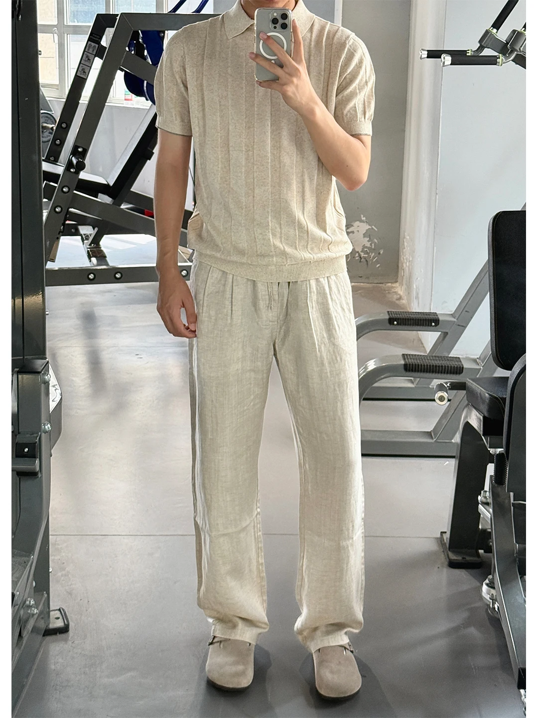 

Khaki Linen Men's Summer Thin Breathable Qui Dry Straight Leg Pants Wide Leg Knife Loose Fit Casual Trousers