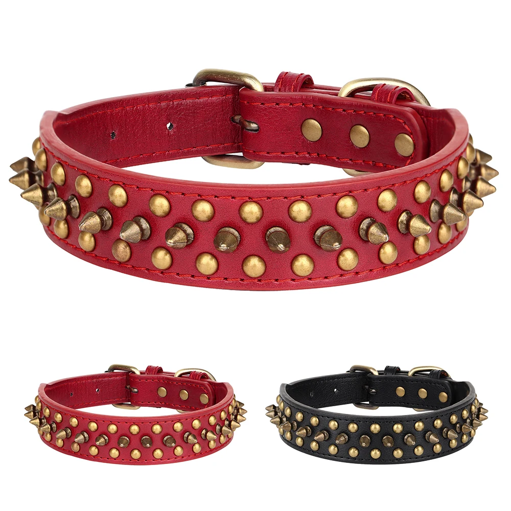 

Durable Leather Dog Collar Sharp Spike Dog Collars Strong Pet Training Necklace Collars Adjustable For Small Large Dogs Pitbull