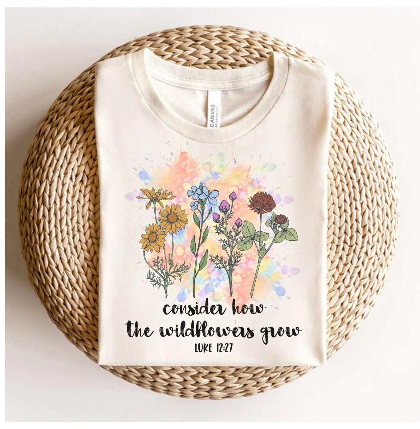 Floral Christian T Shirt Women's Consider How The Wildflowers Grow For Her Religious Scripture