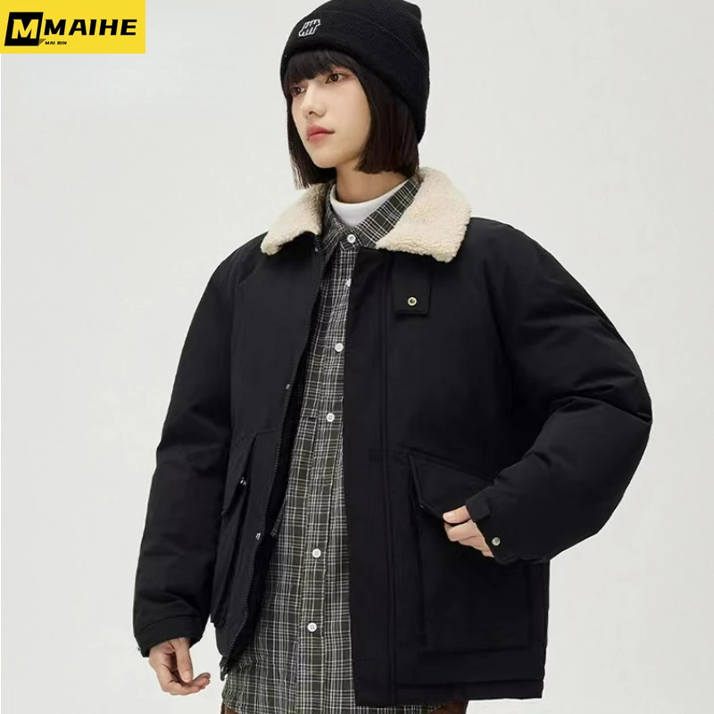 2023 Winter Thicken Jacket Men Women luxury Korean Style Stand Collar Padded Parkas High Street Casual Vintage Loose Pocket Coat