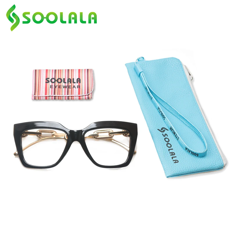 SOOLALA Retro Square Oversized Big Reading Glasses Women Metal Arms Magnifying Presbyopic Reader Glasses Ladies On Strength