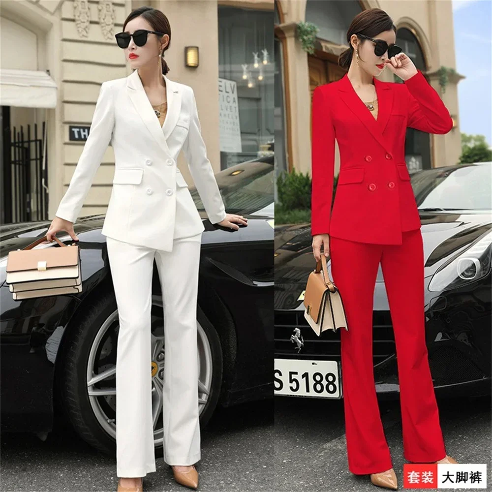 Red Women Formal Pant Sets 2023 New in Casual Business Blazer Trousers Suit Chic and Elegant Ladies Jacket Pants 2 Pieces Sets