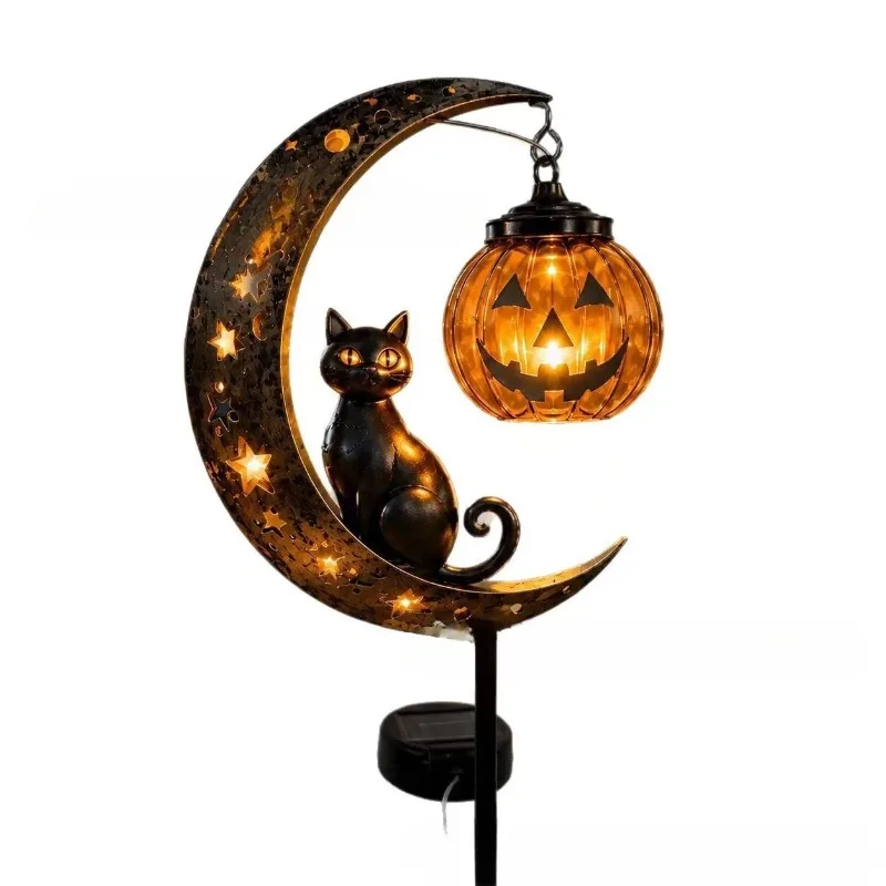 New Solar Halloween Pumpkin Moon Cat Floor Lamp Garden Light Ghost Festival Black Cat Decoration Ornament