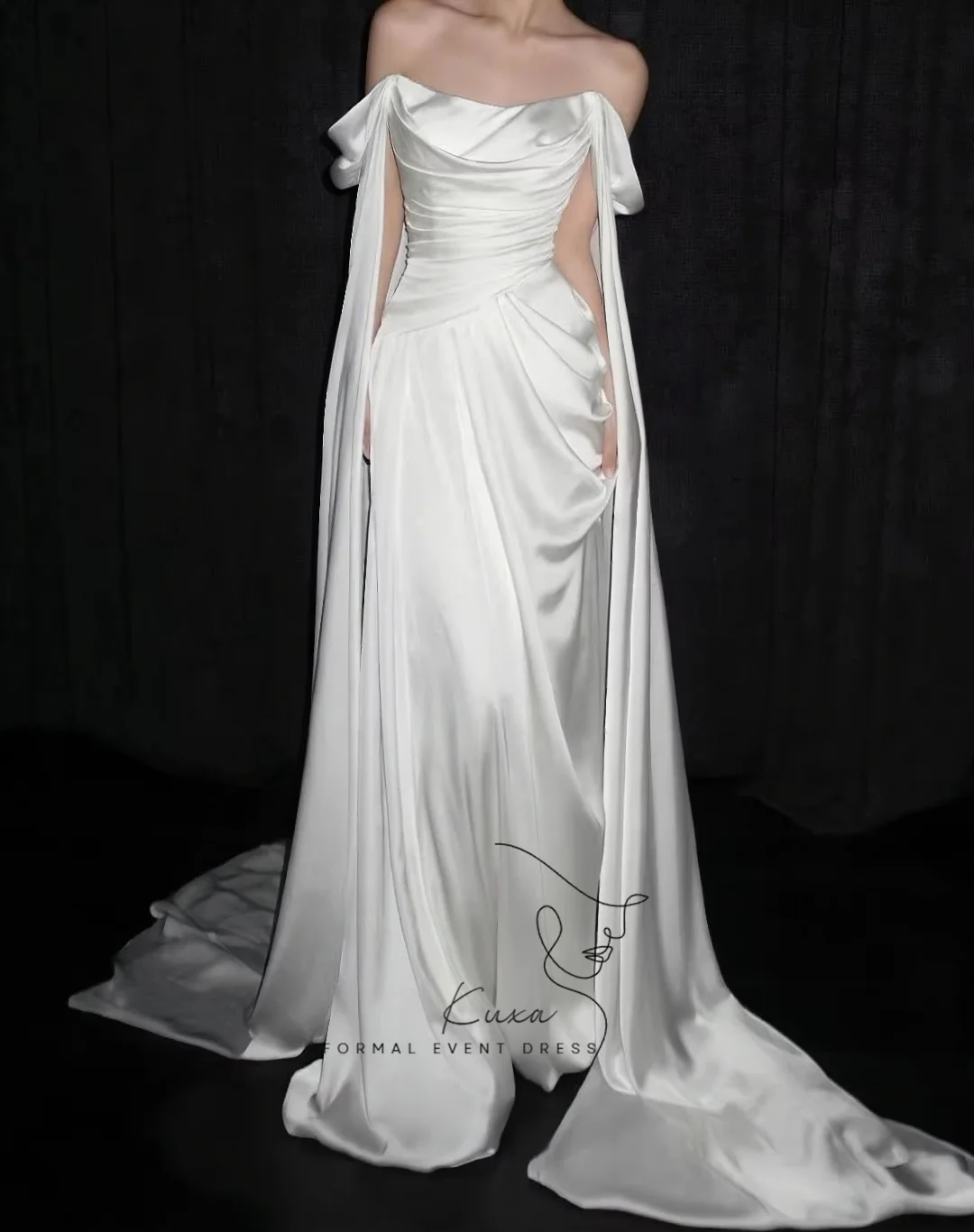 KUXA Simple A-Line Silk Satin Off Shoulder Korea Wedding Dresses Elegant Long Bridal Gowns Customized 웨딩드레스 Photo Shoot 2027