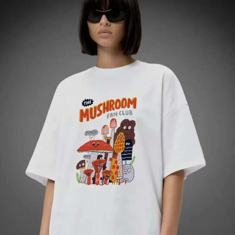 Mushroom Kimono Cat Cherry Blossom Oil Paper Fashion Print Japanese Style Loose T Shirt Women Short Sleeve Casual Dropshipping