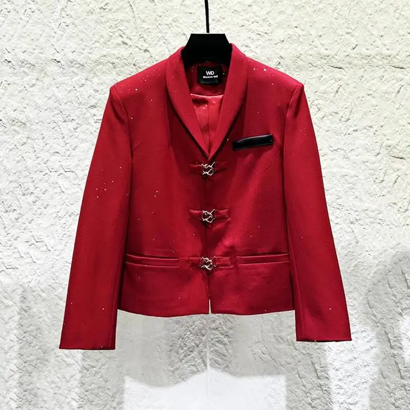 Men's Personalized Fashion Metal Buckle Design Suit Jacket Trendy Loose Rivet Straight-leg Pants Two-piece GFT6