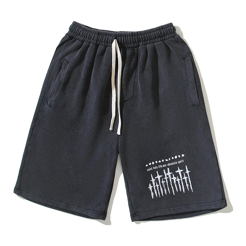 SAINT OF MICHAEL Nine-inch Nails Washed Black Hip Hop Cotton Vintage Fashion Outdoor Kanye West Jogger Casual Shorts for Men