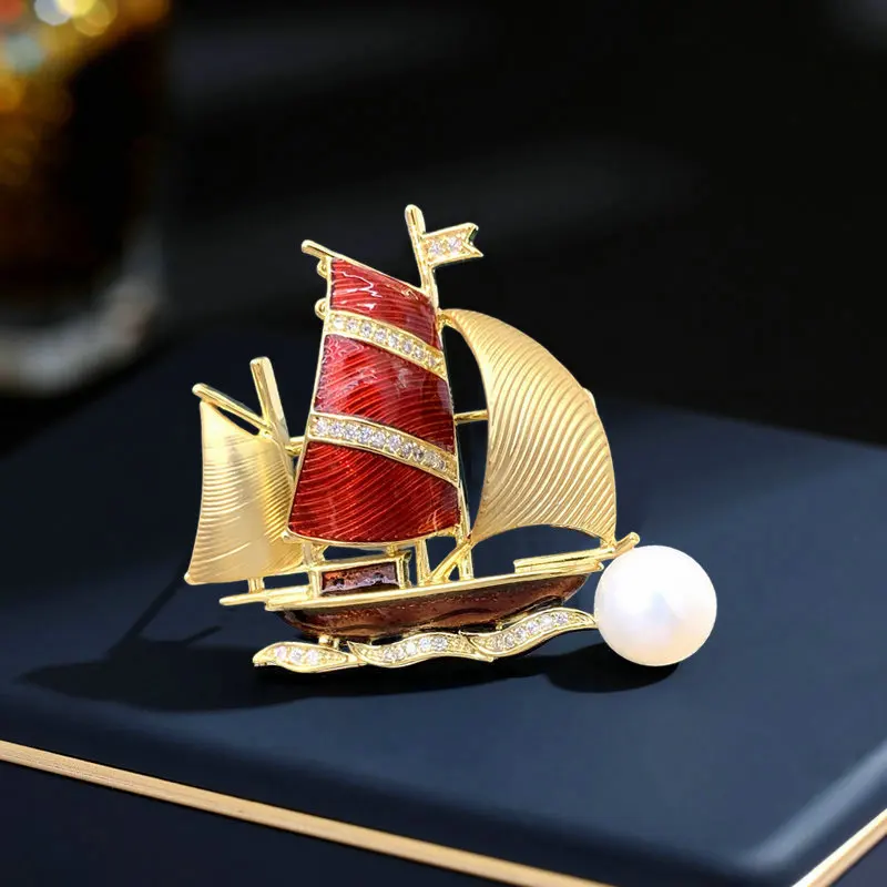 Unisex Blazer Accessories High-end Freshwater Pearl Inlaid Smooth Sailing High-end Brooch Wholesale