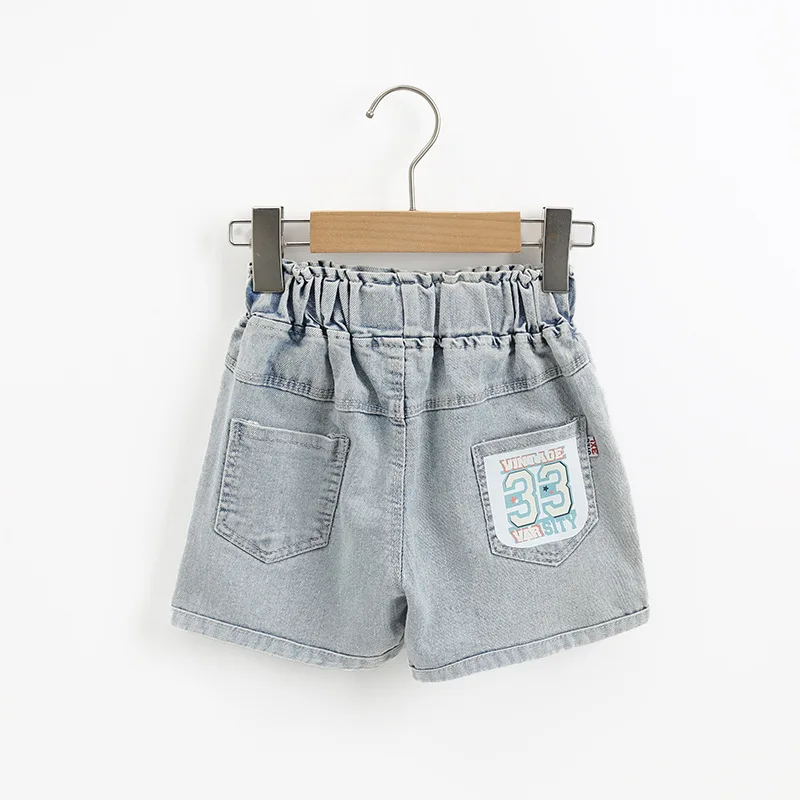 2026 New Summer 1-5Y Childrens Pants Cute Cartoon Print Elastic Waist Denim Shorts for Girls Loose Jeans