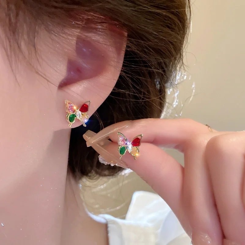 30pcs Elegant Cute Colorful Crystal Butterfly Stud Earrings For Women Girl Trend Luxury Fashion Party Jewelry Accessories Gift