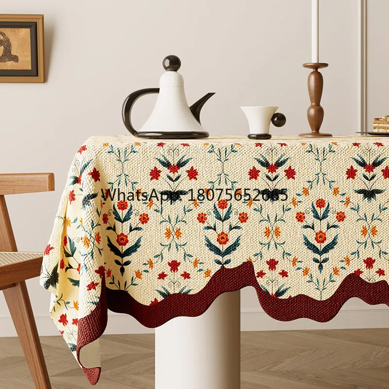 Vintage romantic oil painting style tablecloth - waterproof coffee table cover - rustic chic with a touch of luxury