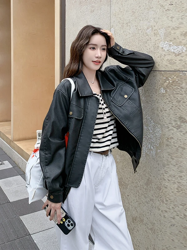 クールなブラレザー ジャケット レディース オルト スレ 春秋 2025 新作 ハイエンド ヴィンテージ PUレザーコート ジッパー ルーズフィット