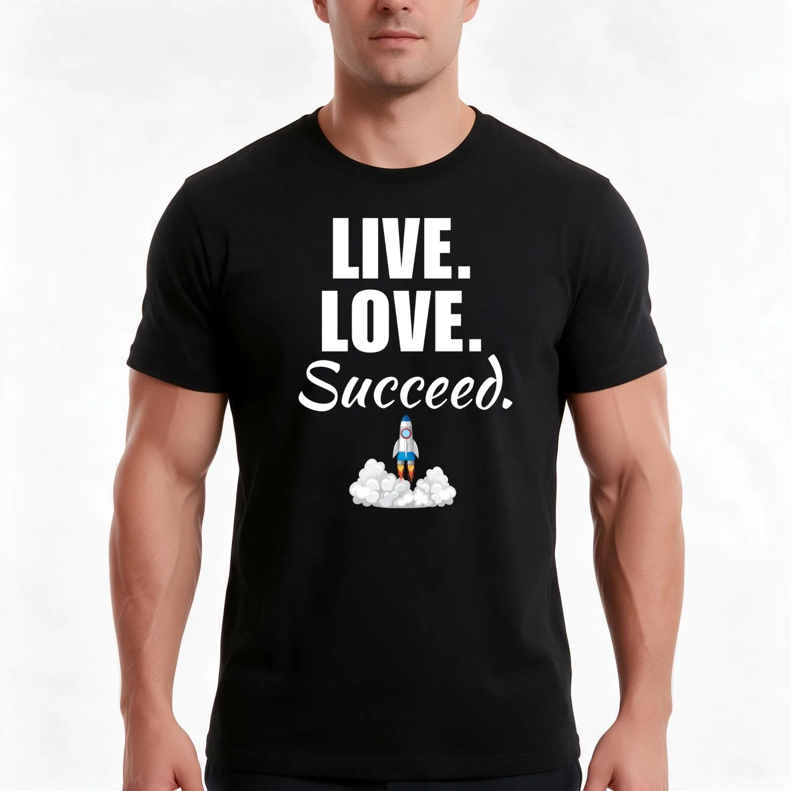 Live love succeed. Motivational quotes for financial success make it happen T-Shirt Summer Casual Cotton Tee 100% Cotton