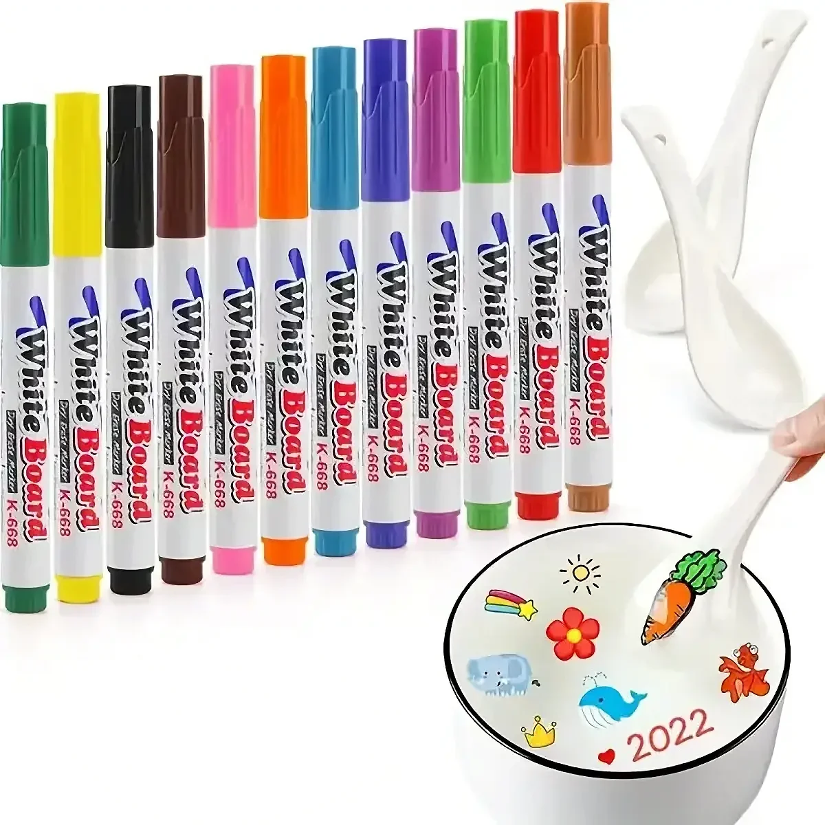 12-24 Colors Magic Floating Pens – Includes Spoon & Erasable Stencil, for Floating Craft, Educational Toys & DIY Bath Fun