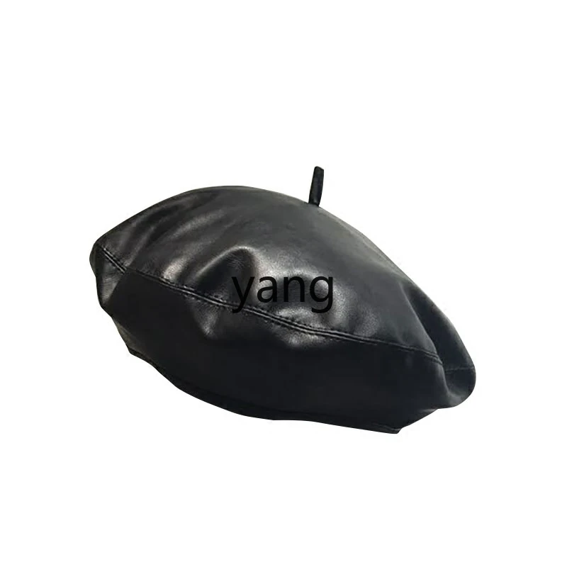 

LMM retro fashion sweet leather beret faux lambskin spring and autumn