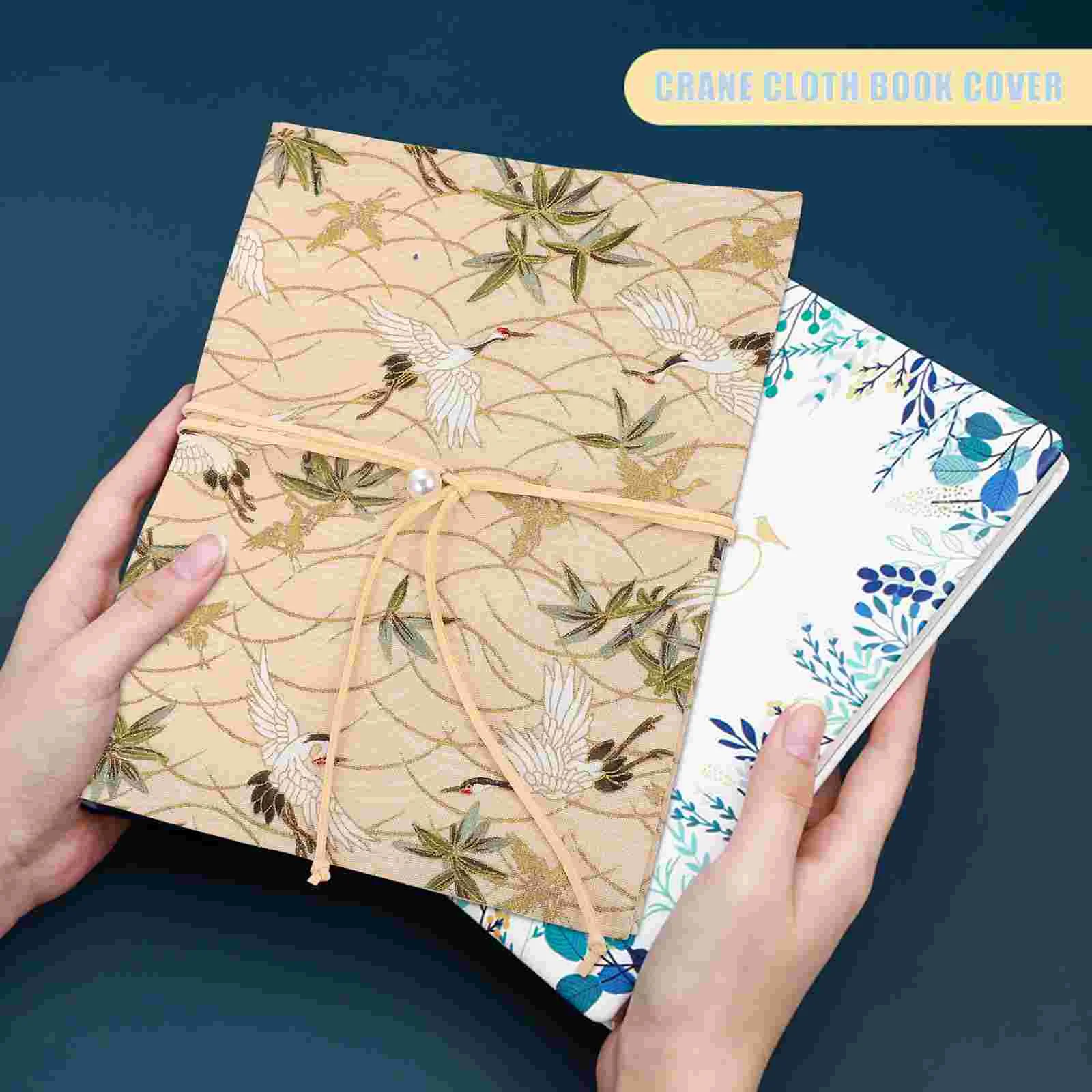 A5 Adjustable Book Cover Decorative Book Sleeve Crane Design Book Protector Hand-made Cloth Book Cover  Hand Account Book