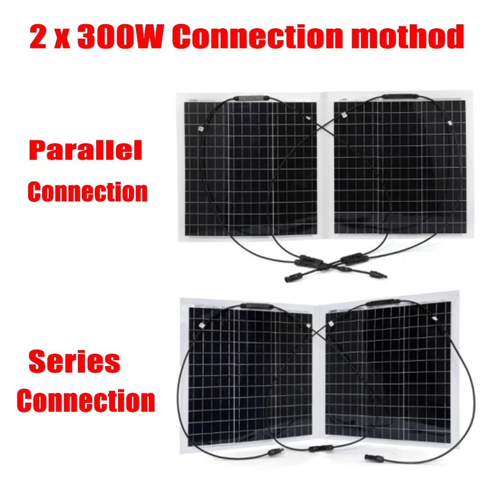 600W/300W Solar Panel Monocrystalline Silicon Solar Cell DIY Cable Waterproof Outdoor Rechargeable Power System For Lamp RV Boat