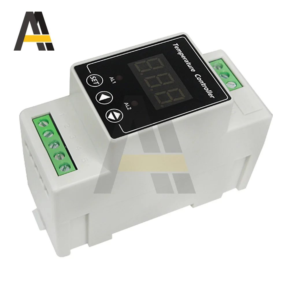 AC100-240V/تيار مستمر 8-24 فولت الدين السكك الحديدية ترموستات جهاز إنذار لدرجة الحرارة تحكم Din السكك الحديدية جبل تحكم للتدفئة التبريد