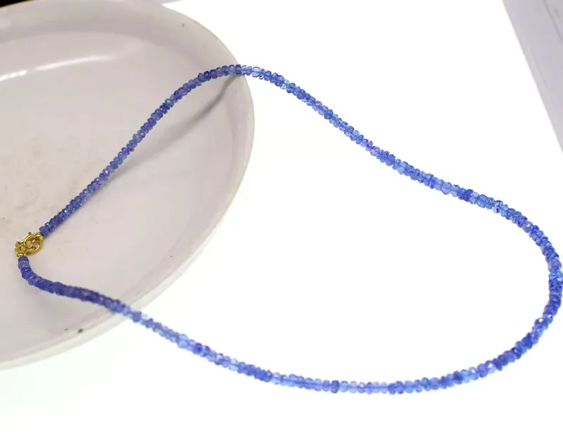 AA blue Tanzanite roundelle faceted 3mm chocker necklace 38cm nature beads