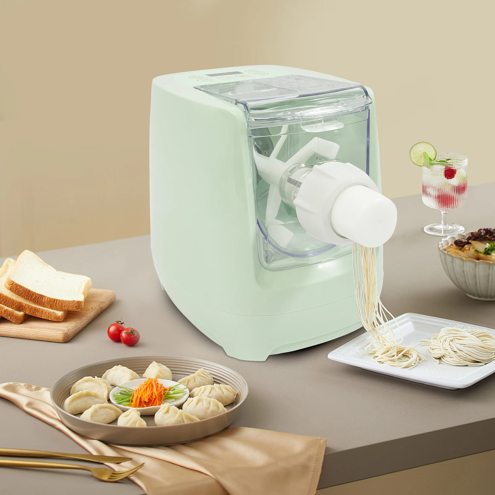 

260W Pasta Maker 13 Molds LED Display 3-Min Noodle Dispensing Non-Slip Feet Safe Protection for Home Kitchen Restaurant