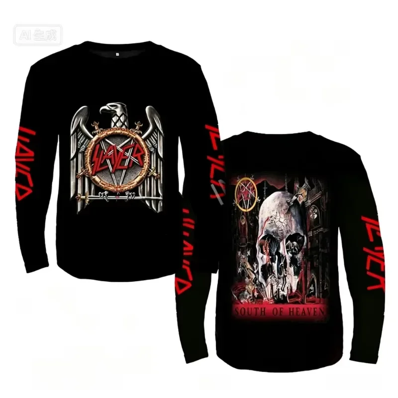 3D Long Sleeve Rock Slayer Band T Shirt Men Women 2026 Fashion Oversized Tops Tees Skull Streetwear Metal 3D Print Clothing view 3