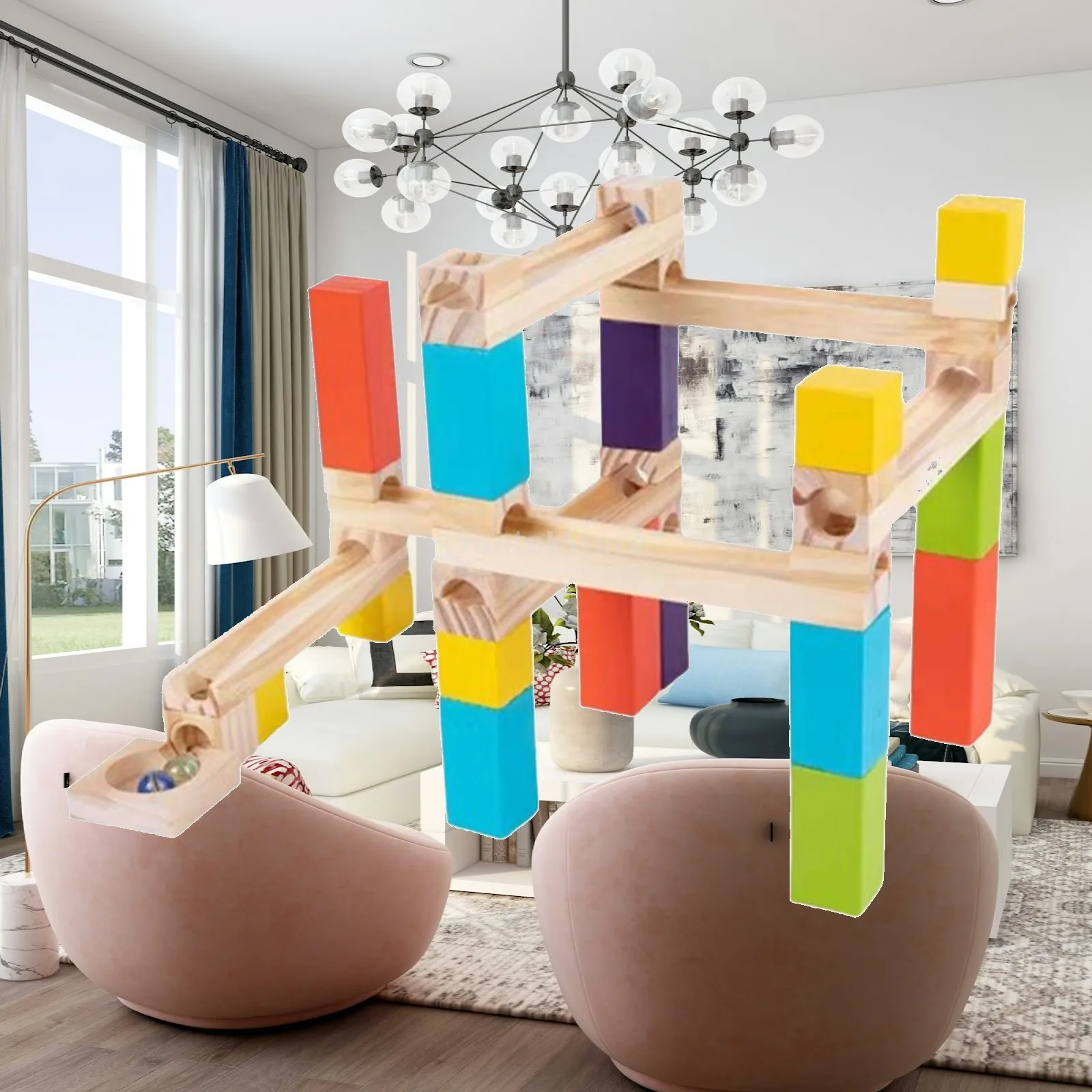 Wooden Marble Run for Kids DIY Building Kit Track Toy Creative Assembly Educational Puzzle Gift