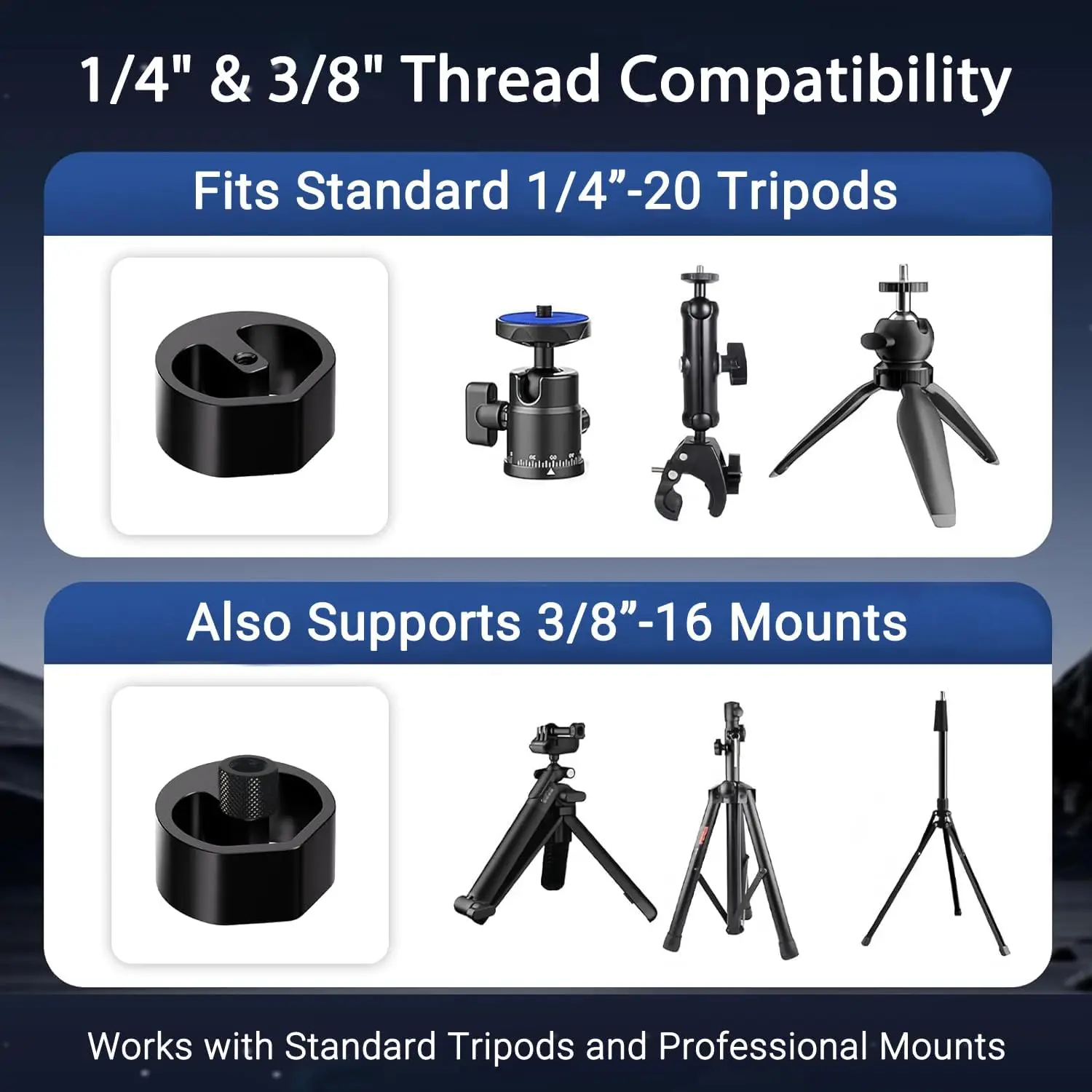 Starlink Mini adaptateur de trépied version 2025 poche double profondeur convient aux adaptateurs de tuyaux nouveaux et anciens 1/4 "-20 et 3/8"-16 compatibilité sur trépied