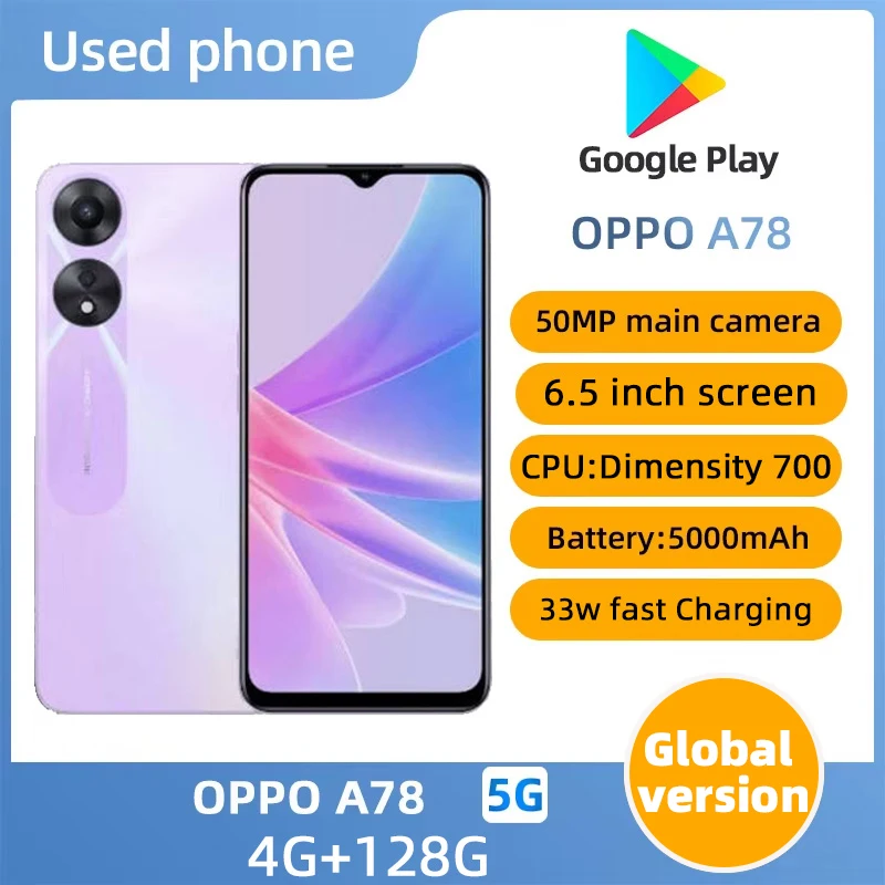 OPPO A78 5G 128 ГБ/256 ГБ Смартфон Процессор MediaTek Dimensity 700 6,5 дюймов 5000 мАч 50 МП Камеры Android Б/у Телефон OPPO A78 5G 128 ГБ/256 ГБ Смартфон Процессор MediaTek Dimensity 700 6,5 дюймов 5000 мАч 50 МП Камеры Android Б/у Телефон