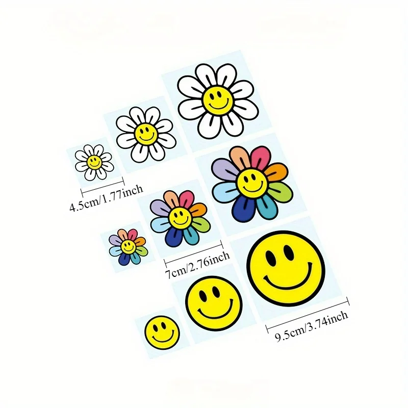 

1SET Cute Smile Face Flower Stickers Pack Vibrant Daisy Decals for Laptop, Water Bottle, Scrapbook & Kawaii Decor