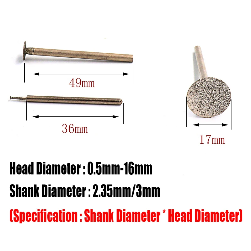 0,5-16mm dünne Scheibe Diamant schleif kopf Nadel bohrer Grate Gravur Schnitzwerk zeug 2.35/3mm Schaft Schleif bohrer Polier werkzeug