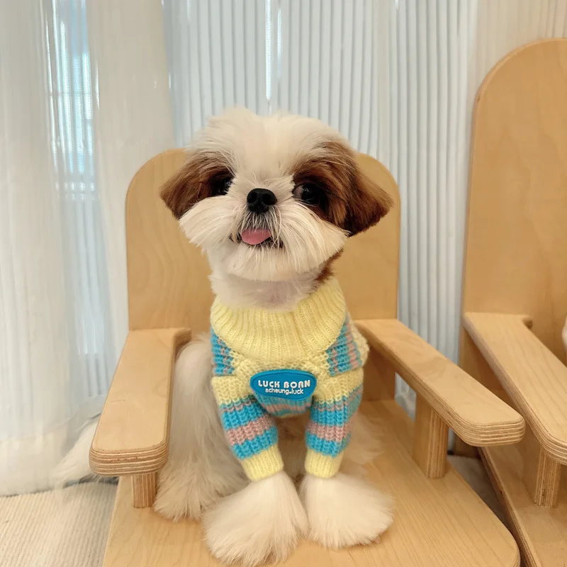 Dog Stripe Sweater Pet Clothes Autumn/Winter Bottom Sweater Schnauzer Bears Malzis Sisch Small Dog Cat Sweater Puppy Clothes