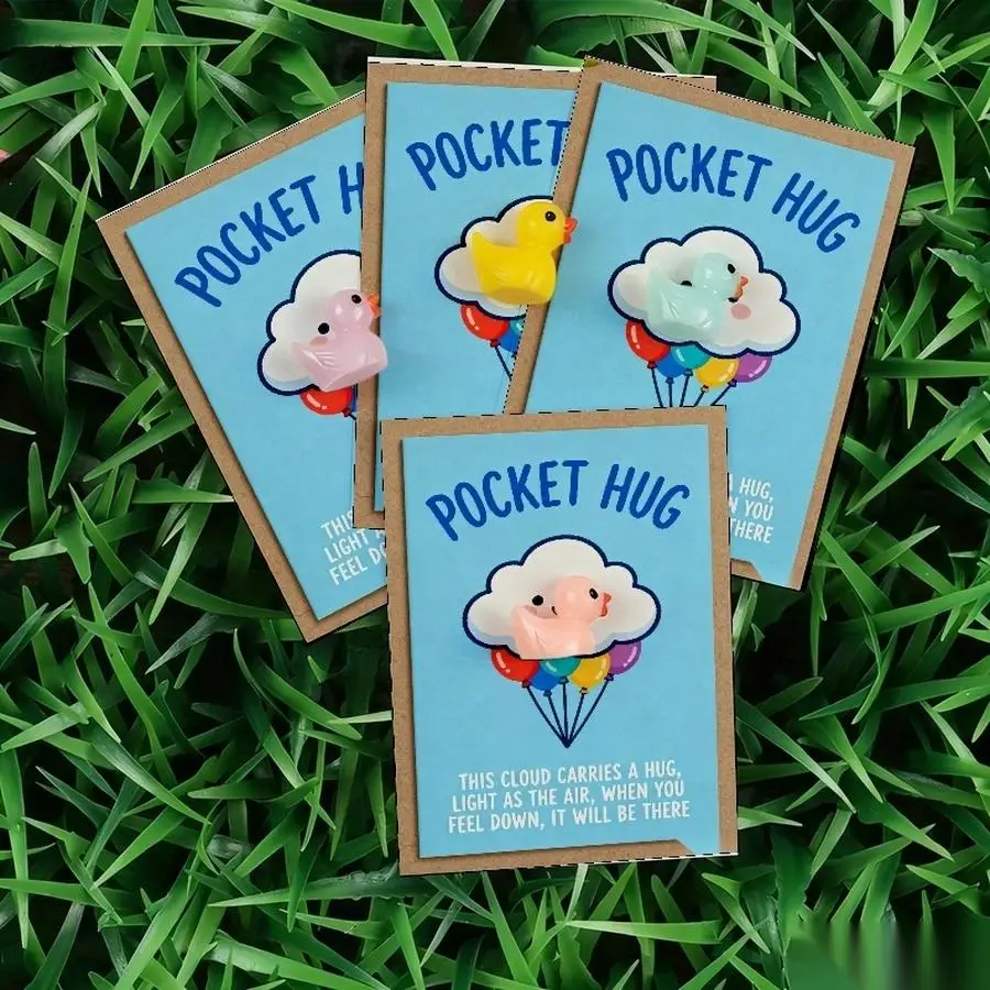 1/5/10/20/50/100pcs  Lucky Duck Pocket Hugs - Fantasy Theme Resin Charms with Inspirational Messages, Assorted Colors, Includes