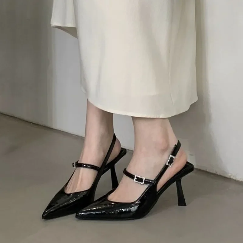 

Ladies Shoes 2025 High Quality Buckle Strap Women's Sandals Fashion Slingbacks Office and Career New Crystal Toe Cap Sandals