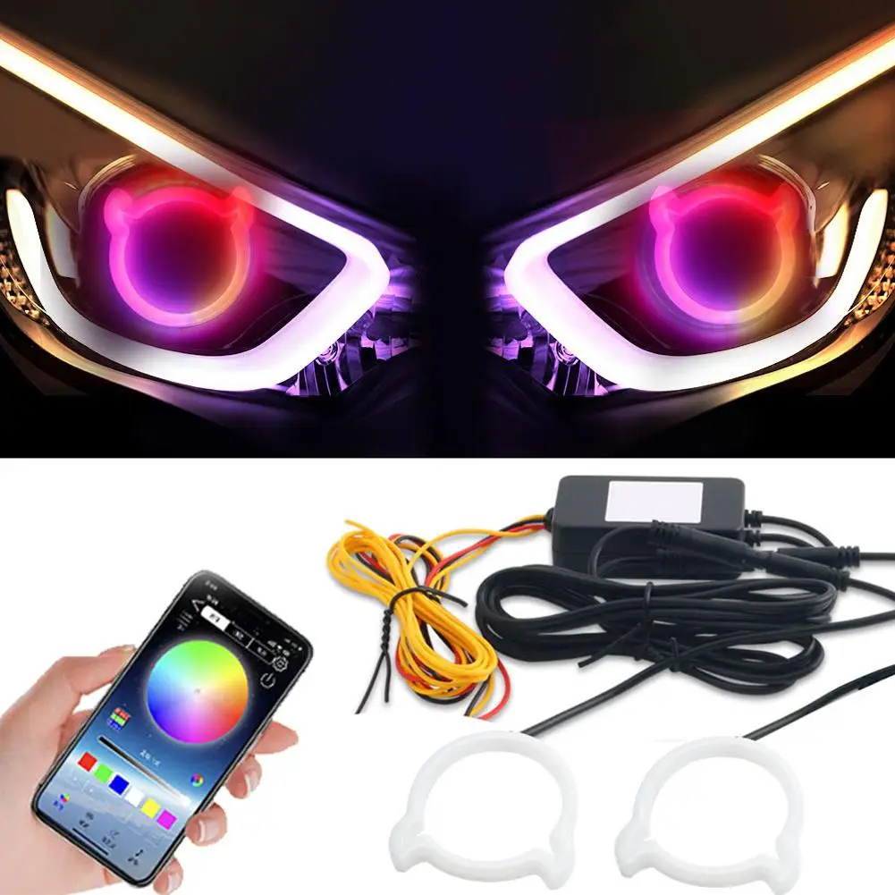 

Car Modification Demon Eye LED Light Iridescent Angel Eye Light Control Turn App Aperture Signal Mobile Headlight Bluetooth V3I8