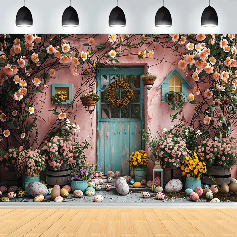 

Easter Party Wreath Spring Garden Children's Photography Props Rabbit Colorful Eggs Newborn Portrait Shoot Background FH-65