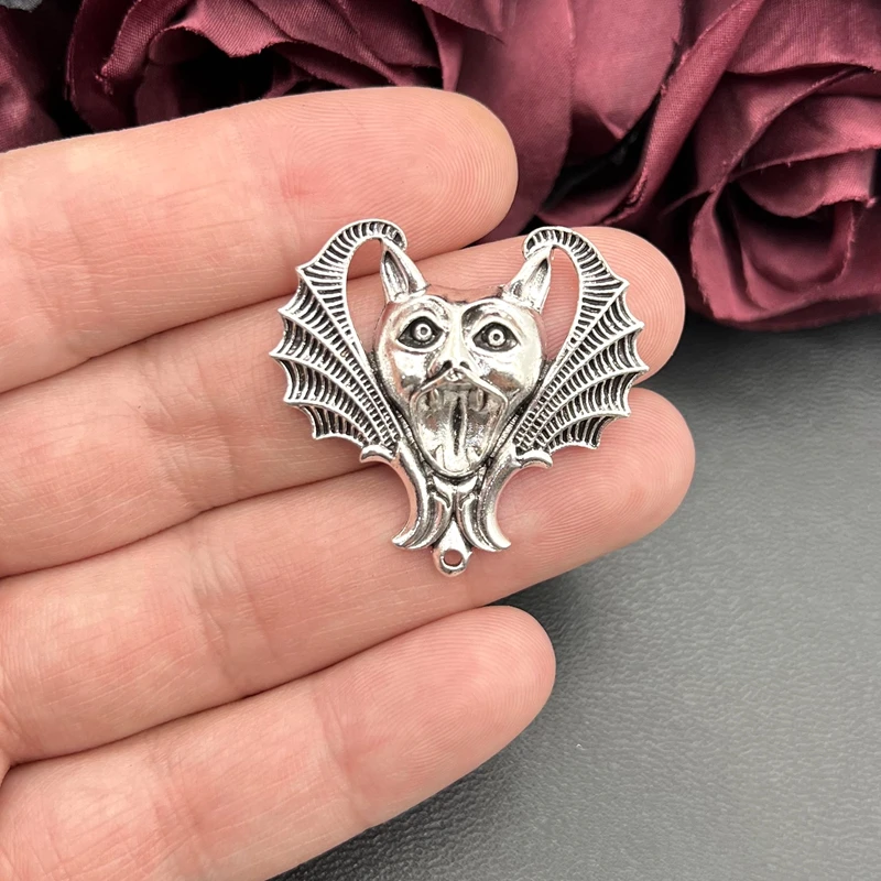 4pcs Gothic Gargoyles Charm Large Screaming Bat Connector Pendant Necklace Earring DIY Handmade Making Jewelry Findings