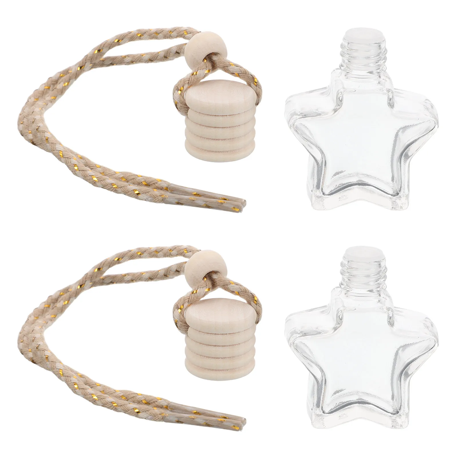 2Pcs Elegant Five-Point Star Car Aromatherapy Pendant Empty Diffuser Bottle for Essential Oils Perfume Wedding Car Decoration