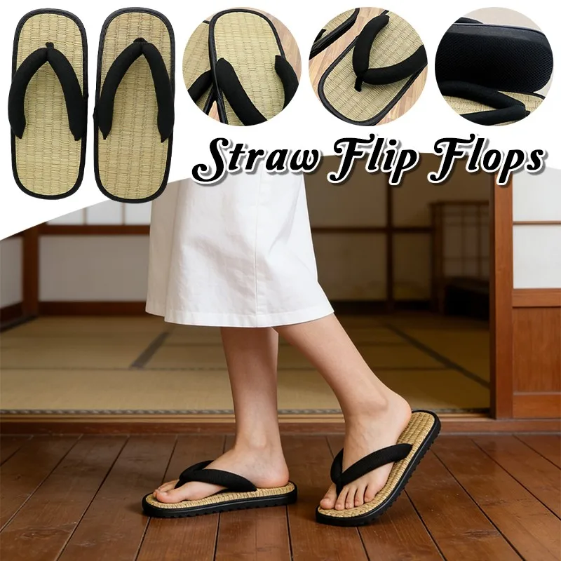 Women Flip Flops Kendo Straw Zori Sandals Flip Flops Traditional Japanese Tatami Summer Slippers Men Women Portable Sandals