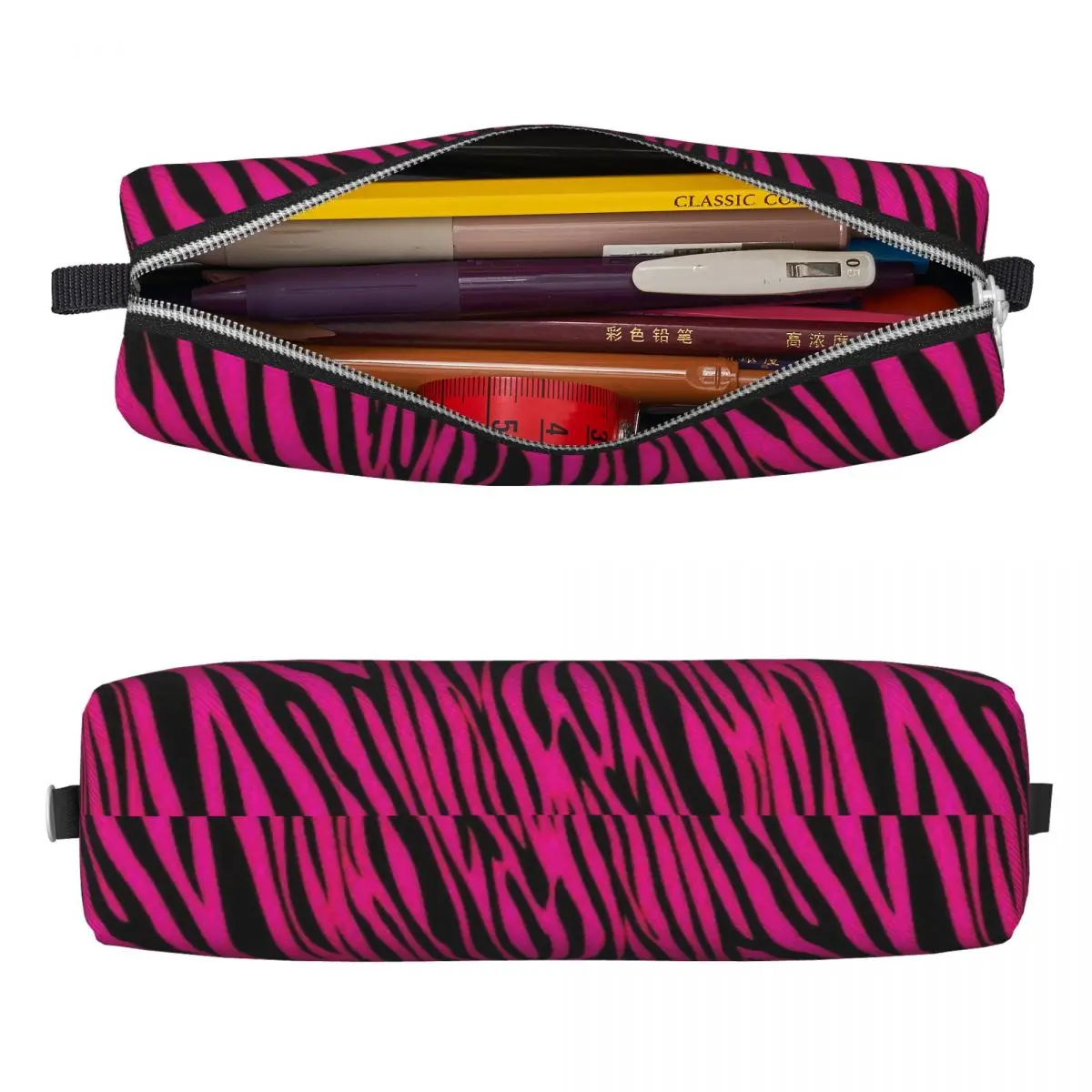 Imagem -02 - Estojo Zebra Stripes Lápis Bolsas de Lápis de Grande Capacidade Material Escolar Papelaria Zipper para Menina e Menino Gótico Rosa