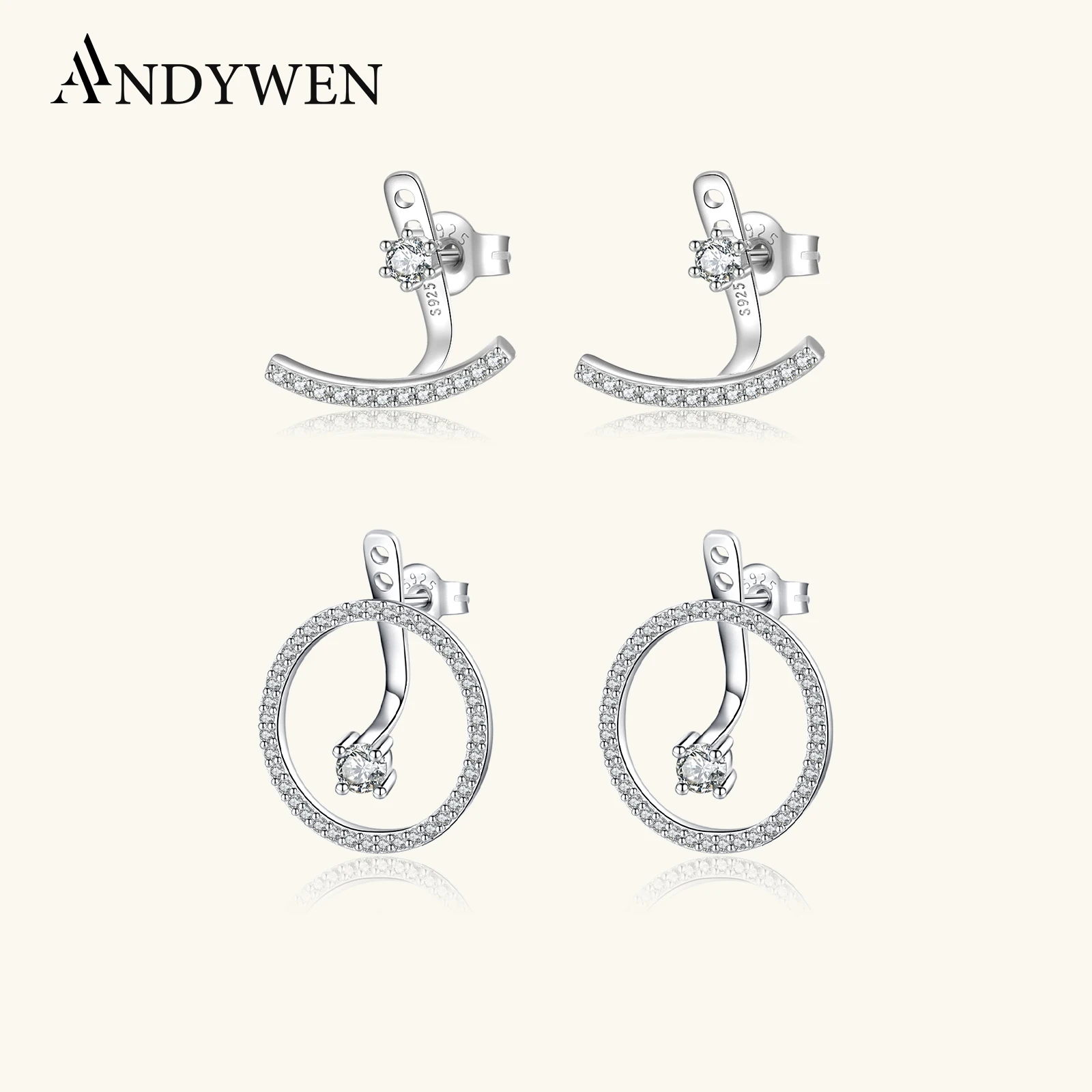 

ANDYWEN 925 Sterling Silver Earrings-Jackets Full Moon Line Drop Earring Pendientes Earrings-jackets Transparency Fine Jewelry