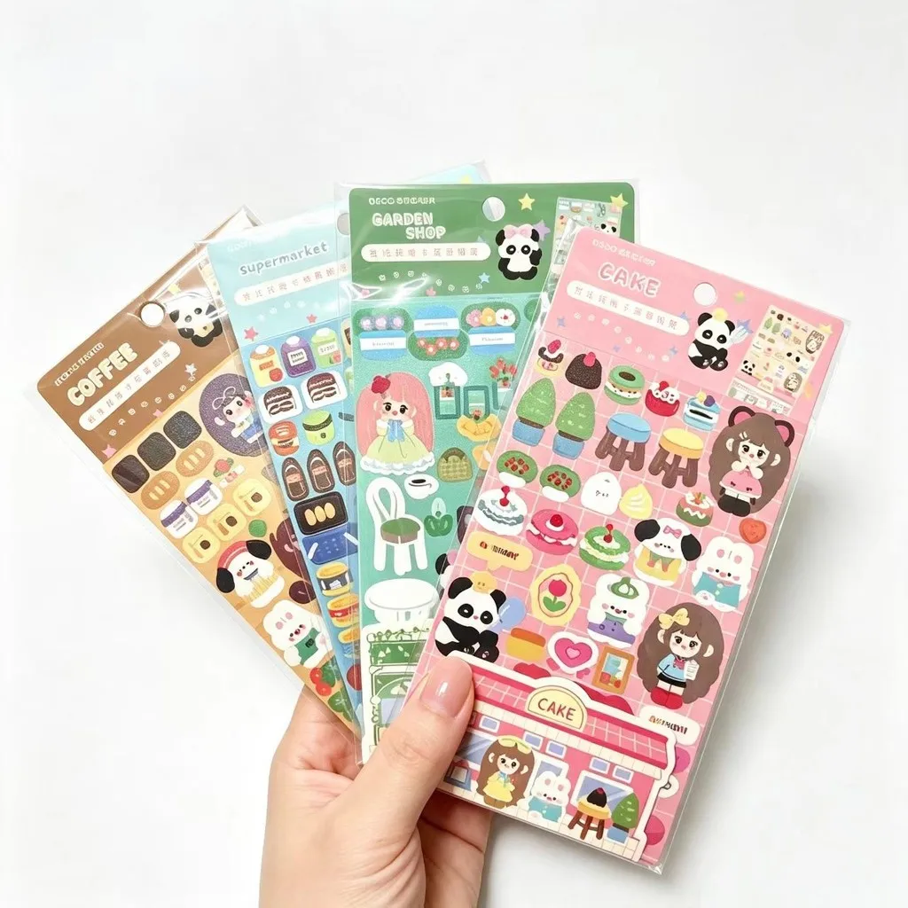 Single Sheet Cute Shop Scene Deco Stickers Cartoon Panda & Mini Store Pattern Decals for Phone DIY Decor RecordingYourLife Store