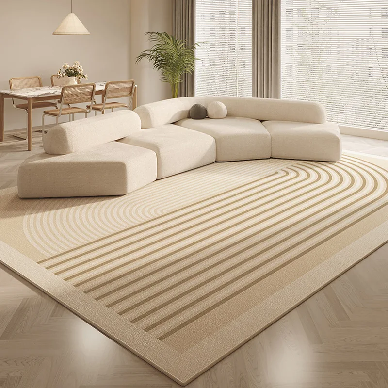 VIKAMA Beige Concentric Spiral Corner Line Rug Soft Flannel Non Slip Washable Area Carpet for Living Room Bedroom Modern Decor