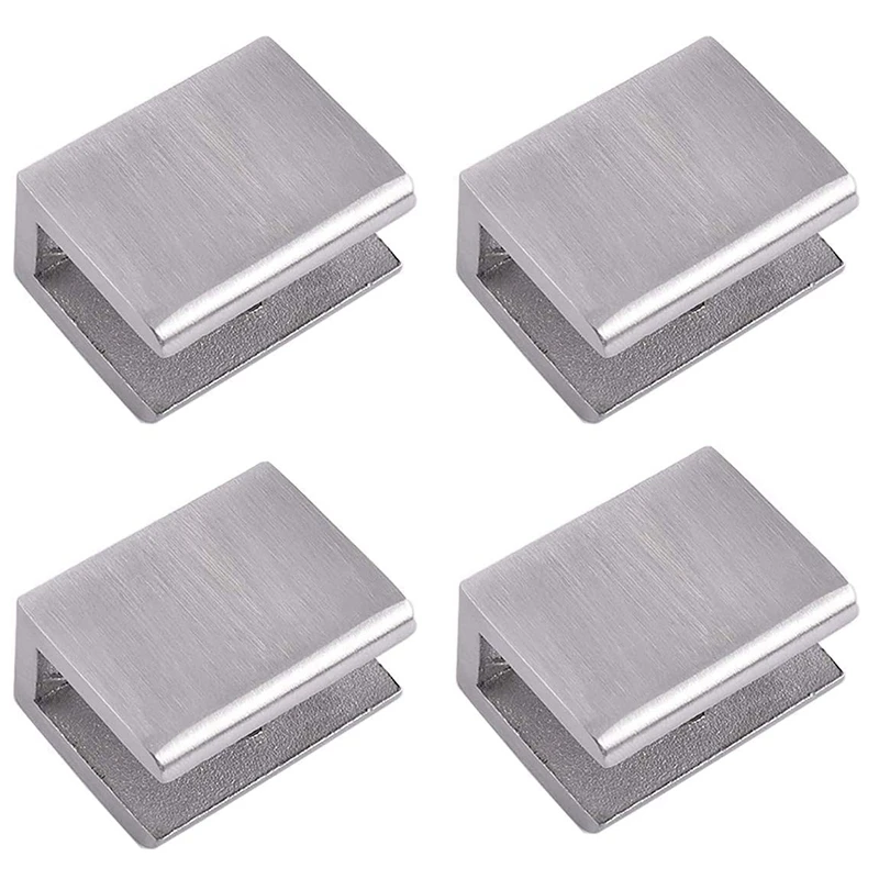 4Pcs Adjustable 304 Stainless Steel Glass Shelf Brackets Glass Clip Clamp Support 0.23 - 0.35Inch Brushed Finished