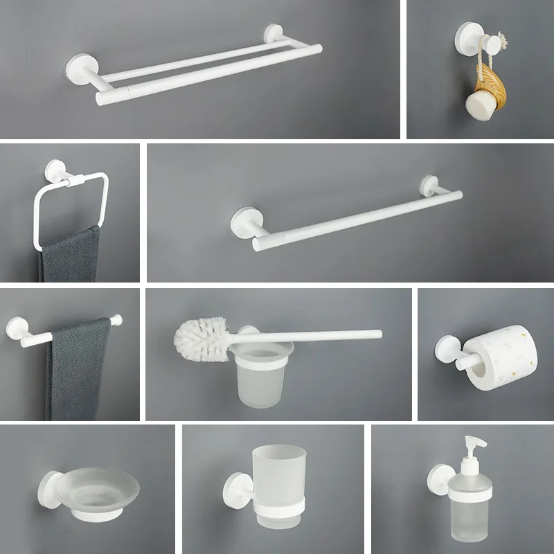 ماتي الأبيض خطاف تعليق المعاطف منشفة بار الأنسجة حامل فرشاة المرحاض الصابون السائل وعاء صحن الصابون الحمام قلادة مجموعة #2